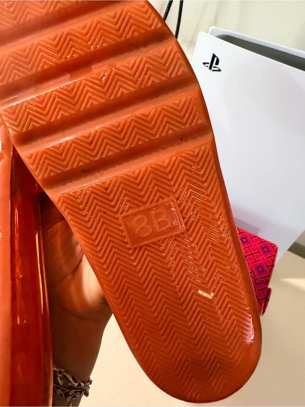 Orange Logo Slide Sandals with Yellow Footbed